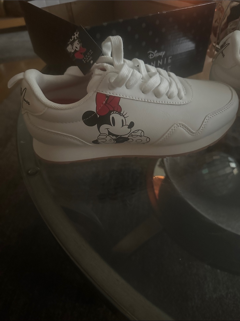 Disney White Sneakers with Red Bow Minnie Graphic